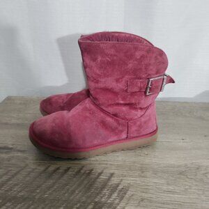 UGG WOMEN’S REMORA PINK SUEDE SHEEPSKIN BUCKLE CRYSTAL BLING BOOTS SIZE 8